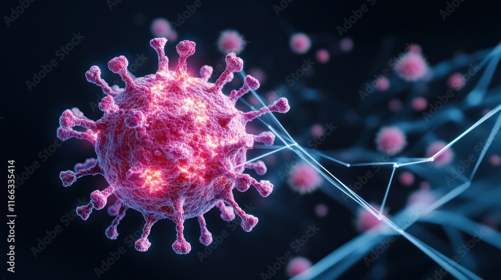 Aufkleber microscopic view of a virus with glowing features.