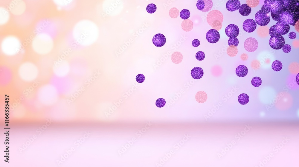 Poster abstract background with purple glitter circles on a soft gradient.