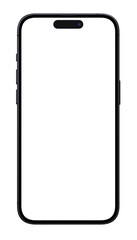 iphone 14 mockup with blank screen front view isolated on transparent background. Smartphone or mobile phone or cellphone cut out template