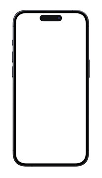 iphone 14 mockup with blank screen front view isolated on transparent background. Smartphone or mobile phone or cellphone cut out template