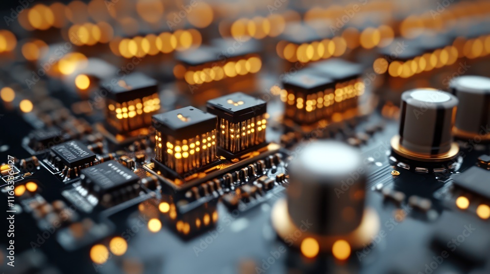 Poster illuminated microchip circuit board: a close-up of advanced technology