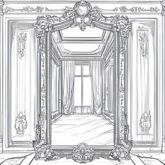 Fototapeta premium Ornate Mirror Reflecting Elegant Room Interior Design