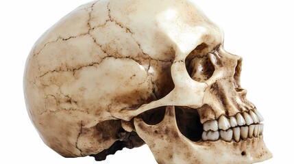 Fototapeta premium Spooky human skull with teeth on transparent background, perfect for halloween or projects needing fear. detailed bones make it intriguing for anatomy fans. Etherwood. Illustration