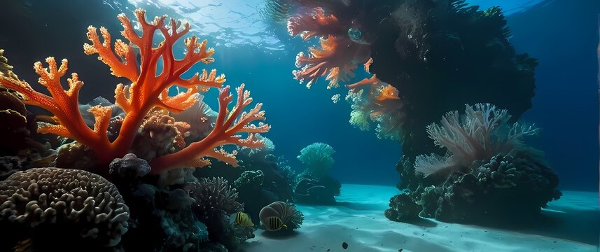 Beauty of corals captured amidst underwater reflections inviting appreciation of life