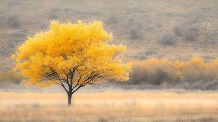 Golden Autumn Tree in a Grassy Field