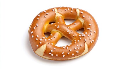 A golden-brown pretzel sprinkled with coarse salt.