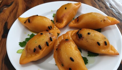 Crispy Acaraj with Black Eyed Peas on Plate Surrounded by Fresh Herbs