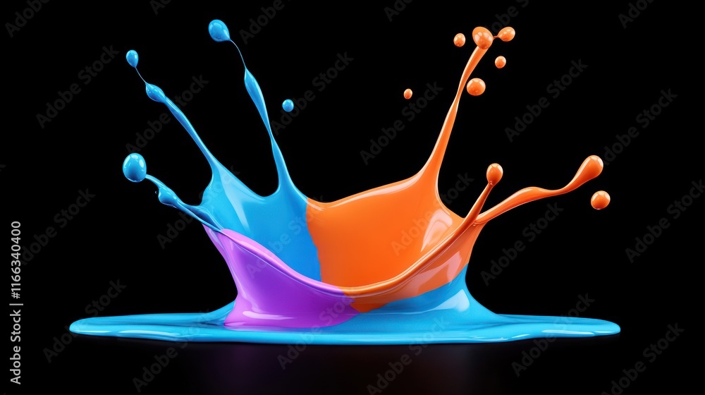 Poster vibrant paint splashes creating a dynamic visual effect.