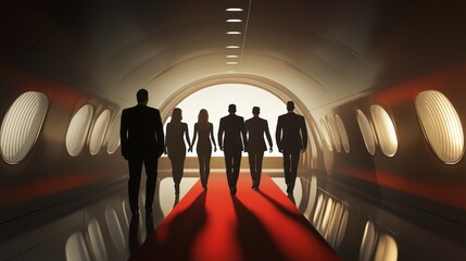 Pilots Exiting Airplane Cockpit with Cabin Crew