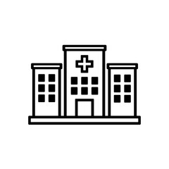 hospital icon. Hospital building vector icon. Clinic icon. Hospital logo. Symbol and sign of hospital. Vector illustration isolated on transparent background. Outline version 