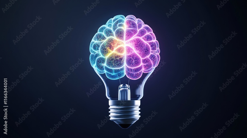 Aufkleber a light bulb with a colorful brain design symbolizing creativity.
