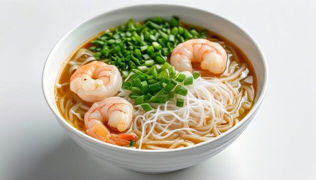 Delicious Banh Canh Thick Noodle Soup with Shrimp and Green Onion Garnish