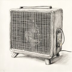 Fototapeta premium A Detailed Pencil Sketch Of A Vintage Electric Heater