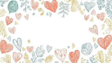 Lovely Hand-Drawn Hearts and Floral Frame for Valentine's Day