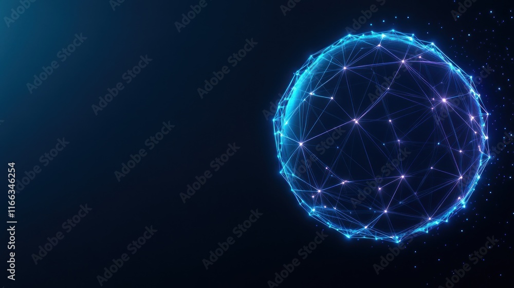 Poster abstract representation of a digital sphere with connected nodes.