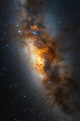 Fototapeta premium Vibrant cosmic nebula with bright stars and dark dust lanes.