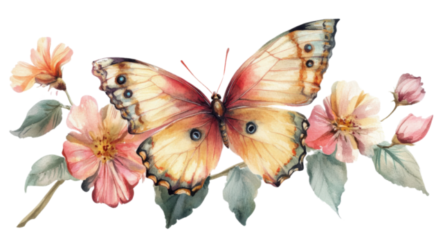 Butterfly on a flower transparent background