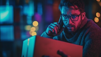 Frustrated Man Arguing with a Customer Service Representative Over the Phone in a Modern Office Setting