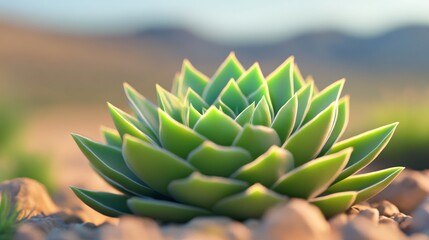 Fototapeta premium 3D render of a desert plant with adaptations for water conservation, showcasing survival in arid environments.