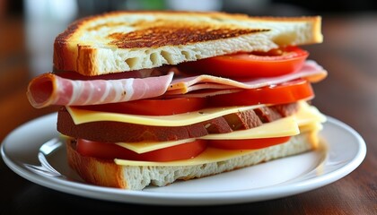Delicious Bauru Sandwich with Layers of Ham, Cheese, Tomato on Toasted Bread Delight