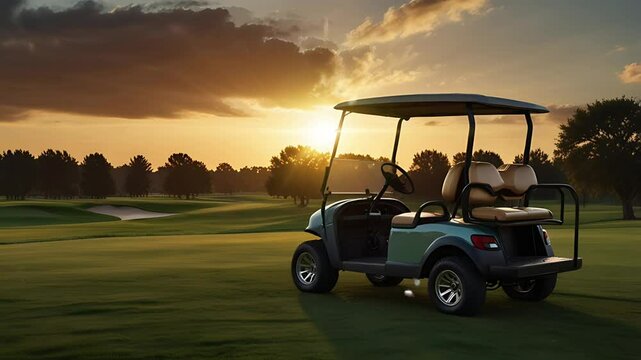 Golf kart car in the middle of the field. Seamless 4K looping timelapse video animation background