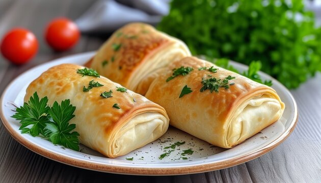 Freshly Baked Biberli Ekmek Plated with Greens and Tomatoes for a Delicious Meal
