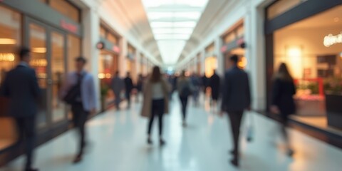 Blurred Motion of a Busy City Shopping Mall:  A bustling city shopping mall, captured in a dynamic blur, showcasing the energy and movement of urban life. This image evokes a sense of  movement.