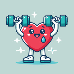 cartoon heart character lifting dumbbells