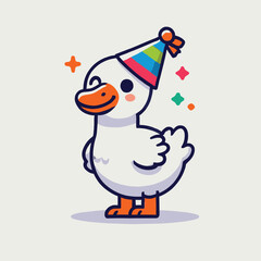 cartoon white swan wearing a cute colorful party hat