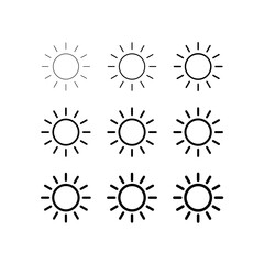 Sun line icon set. Simple outline style. Shine, warm, web, pictogram, sunlight, heat, symbol, weather concept. Vector illustration isolated. SVG