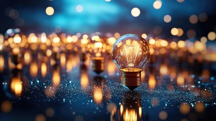 Great idea concept, Idea, innovation and inspiration, creativity with light bulbs that shine glitter on table, new ideas with innovative technology and creativity, business, education, technology