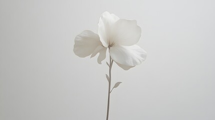 Single Delicate White Flower on Stem Against Plain Background