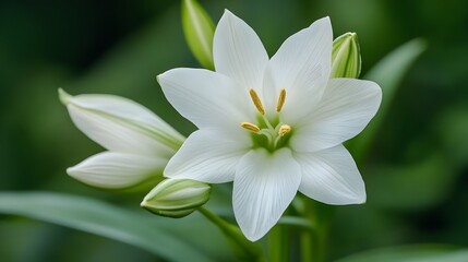 A Single White Lily Flower Blooms Beautifully