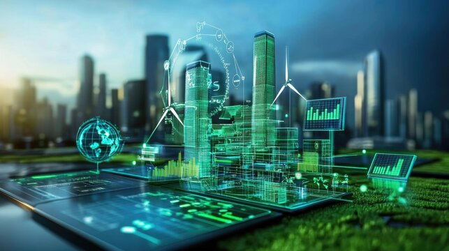 Corporate report highlighting ESG metrics within the green energy industry, highlighting sustainable business practices.