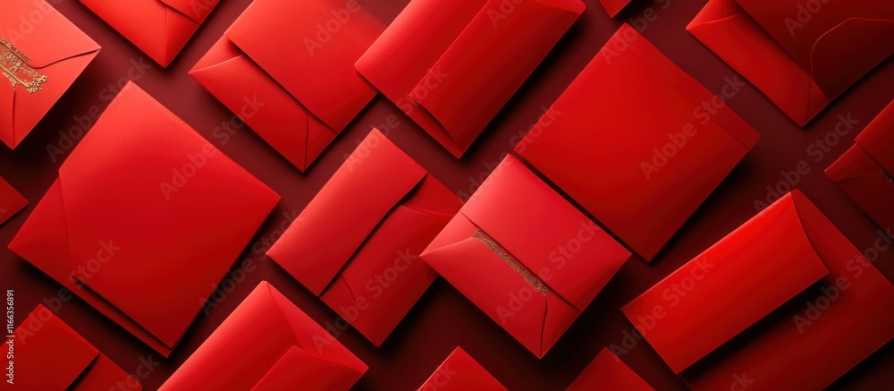 Aufkleber red envelopes arranged in a geometric pattern on a red background.