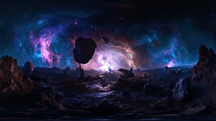 Obraz premium A stunning cosmic landscape featuring vibrant colors and celestial formations.