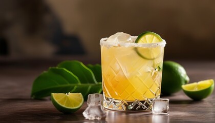 Fototapeta premium Refreshing Caipirinha Cocktail Garnished with Lime Slices in Elegant Glassware