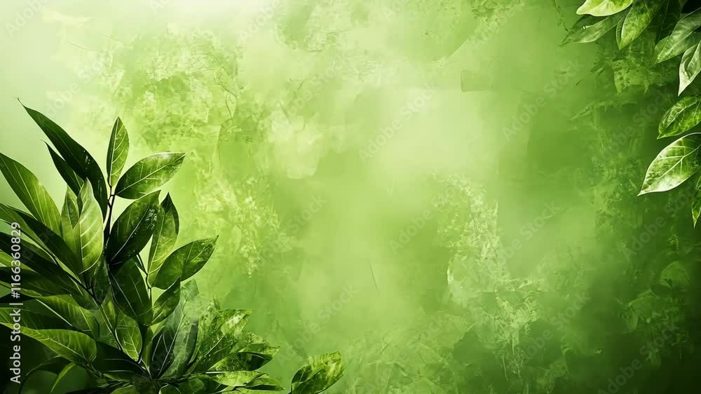 Poster lush green foliage creating a serene and calming background in a natural setting