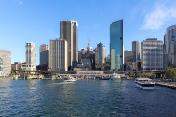 Panorama of the iconic Downtown Cityscape of Sydney Harbor. Showing the skyline during a Sunny day in September 2010.