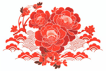 Chinese New Year, New Year 2025, celebration, Chinese auspicious patterns, peony flowers, auspicious clouds