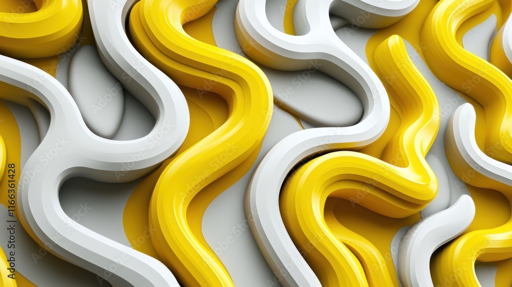 Poster abstract yellow and white wave pattern: a 3d render of intertwined curves