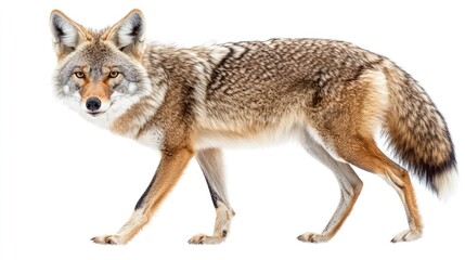 Obraz premium A coyote walking gracefully, showcasing its distinctive fur and alert expression.