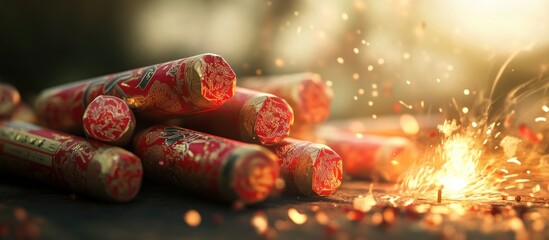 Red firecrackers with sparks.