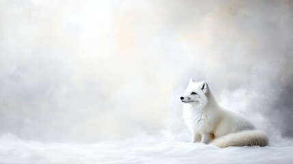 Obraz premium Arctic fox in frozen tundra, vibrant snow-covered landscape, showcasing wildlife in harsh winter environment, serene yet dynamic scene