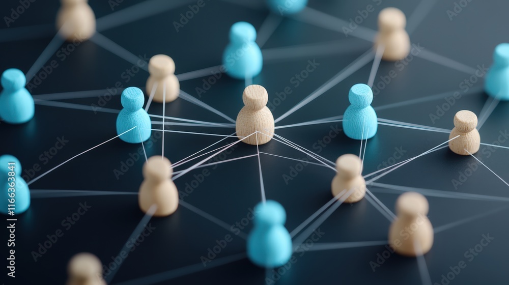 Poster global network connection: abstract image of interconnected pins representing global networking, col