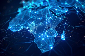 Global network connections visualized on a digital world map, highlighting Africa.