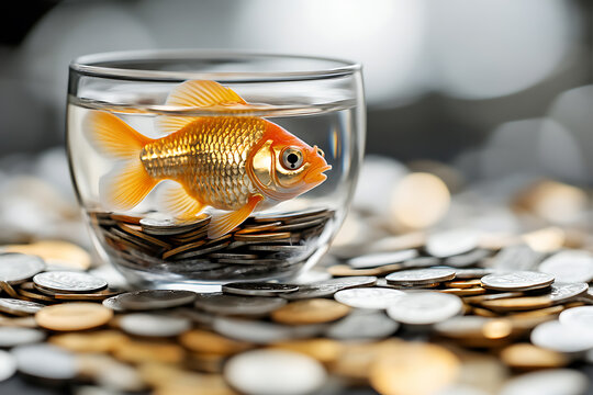 Goldfish in a Glass Bowl Filled with Coins