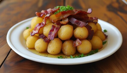 Delicious Farofa with Toasted Cassava Flour and Crispy Bacon Garnish on a Wooden Table