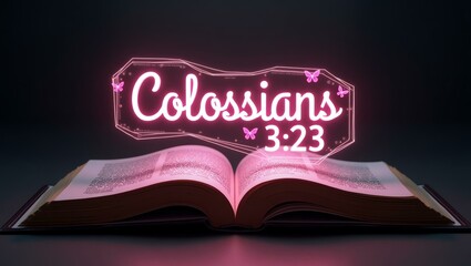 The word colossians floats gracefully a couple of inches above the open pages of an ancient Bible, as though it is levitating in mid-air.