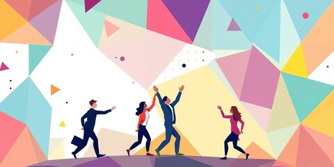Obraz premium Abstract geometric shapes in vibrant colors creating a dynamic and inspiring background for business success and teamwork concepts, ideas, inspiration